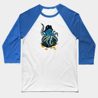 "Pirate Octopus with his Treasure" Baseball T-Shirt